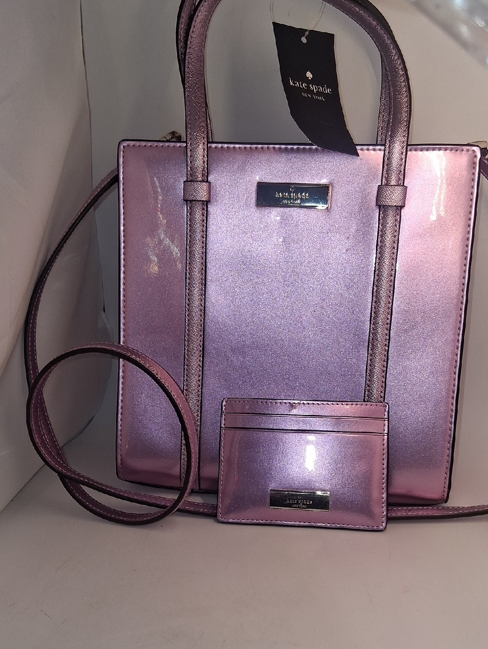 kate spade Metallic Lavender-Pink Mini Tote with Card Holder - Picture 2 of 14